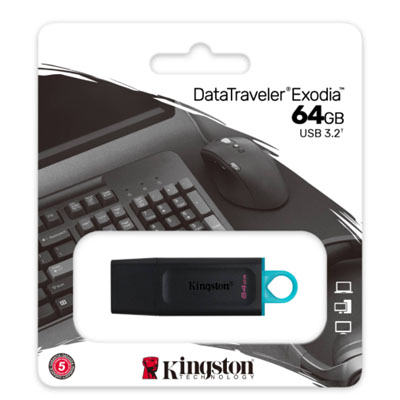 USB3.2 64GB CON TAPA DTX NEGRO/AZUL KIN